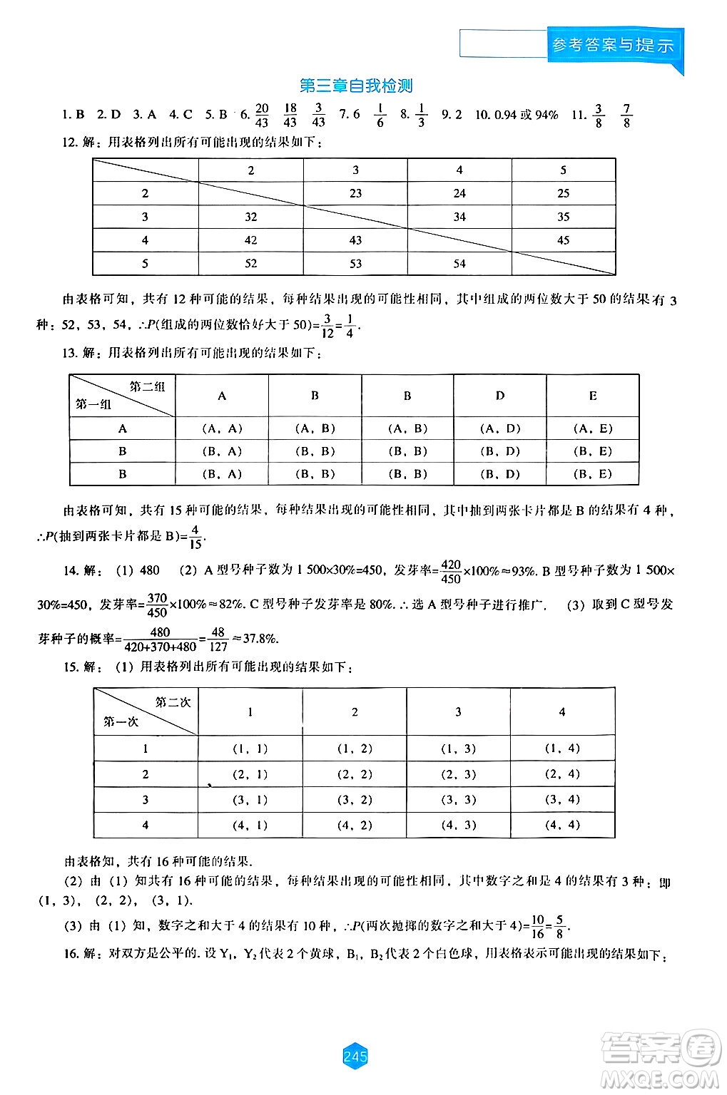 遼海出版社2024年秋新課程能力培養(yǎng)九年級數(shù)學(xué)上冊北師大版答案