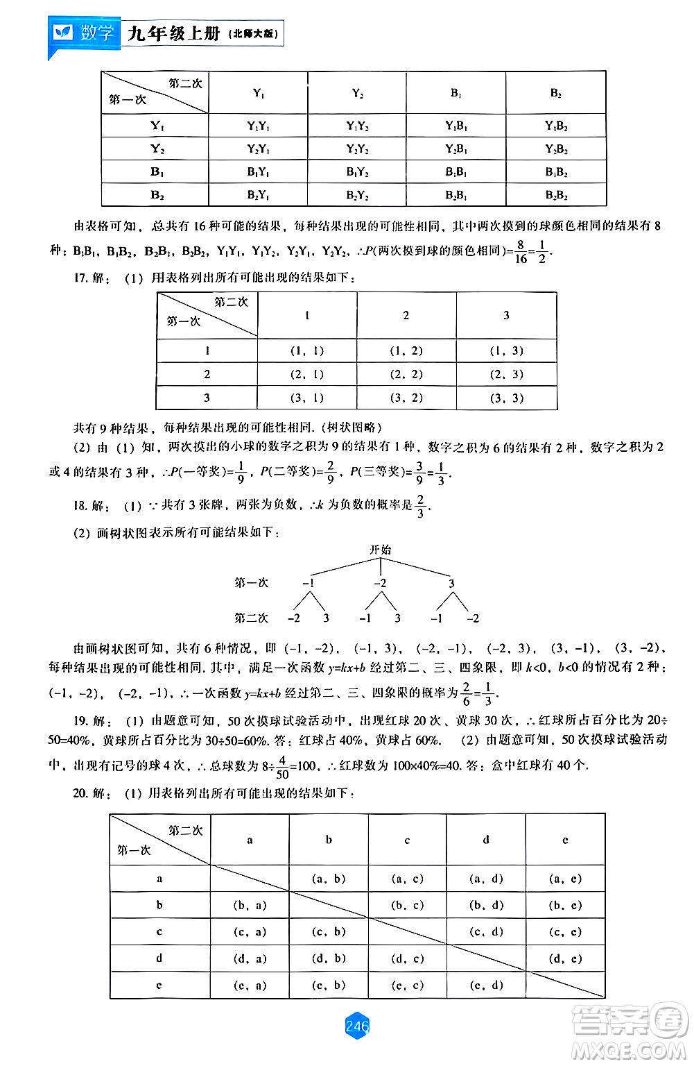 遼海出版社2024年秋新課程能力培養(yǎng)九年級數(shù)學(xué)上冊北師大版答案