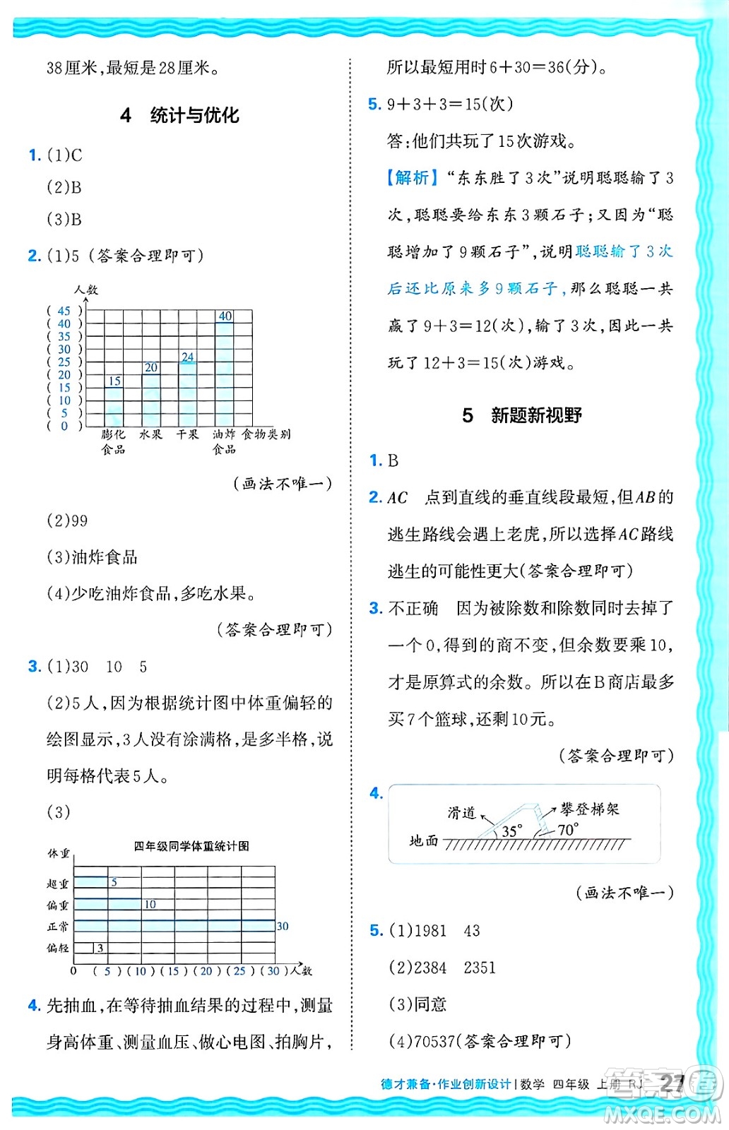 江西人民出版社2024年秋王朝霞德才兼?zhèn)渥鳂I(yè)創(chuàng)新設計四年級數(shù)學上冊人教版答案