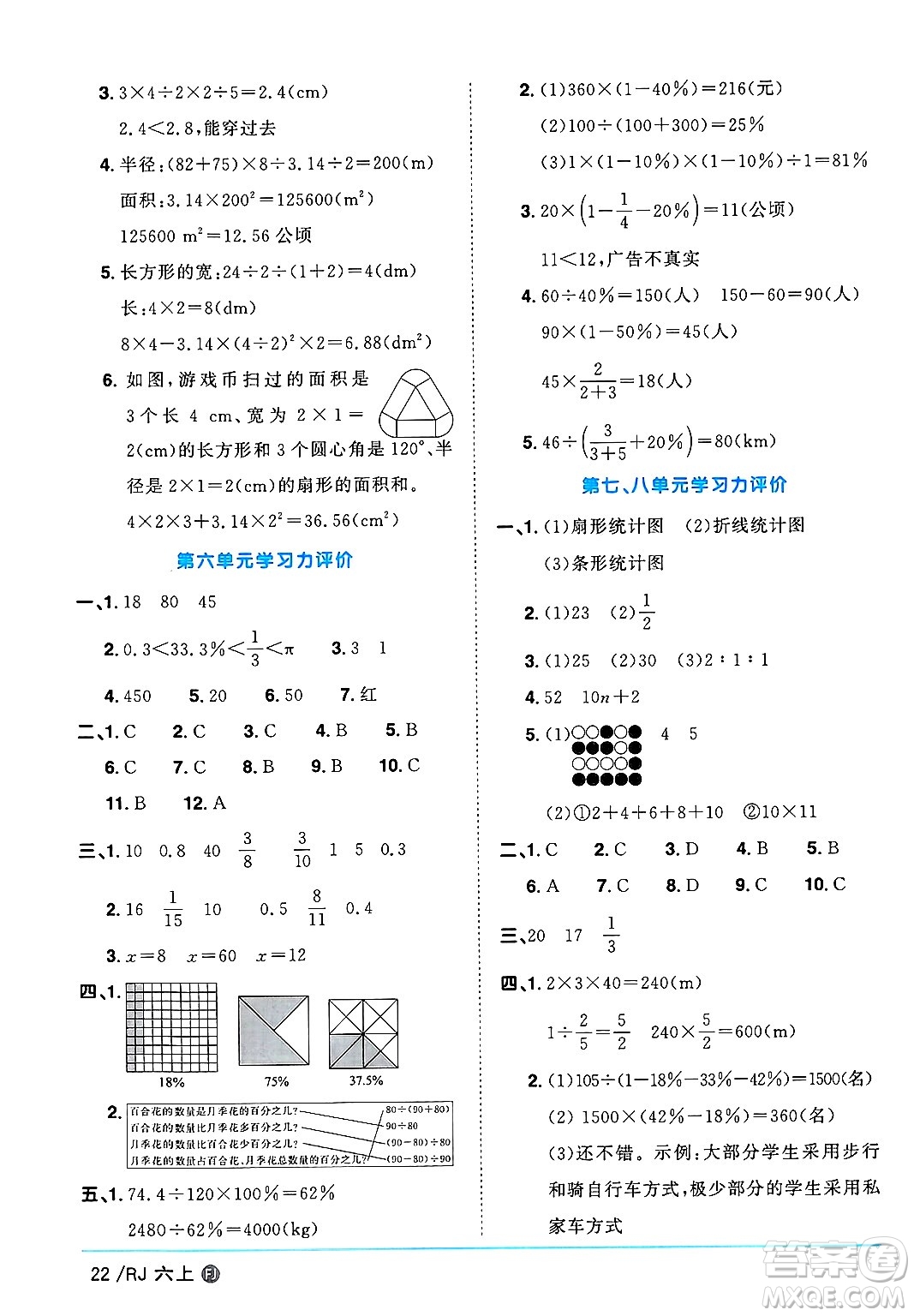 福建少年兒童出版社2024年秋陽光同學(xué)課時優(yōu)化作業(yè)六年級數(shù)學(xué)上冊人教版福建專版答案