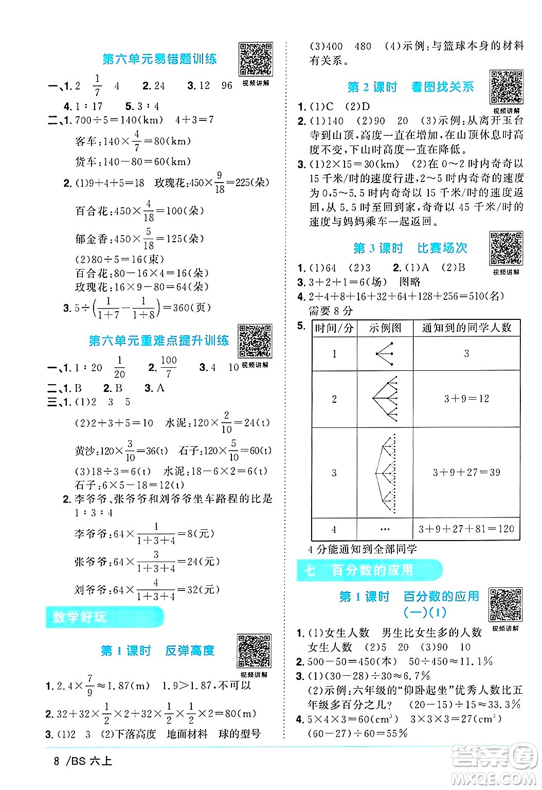 江西教育出版社2024年秋陽(yáng)光同學(xué)課時(shí)優(yōu)化作業(yè)六年級(jí)數(shù)學(xué)上冊(cè)北師大版答案