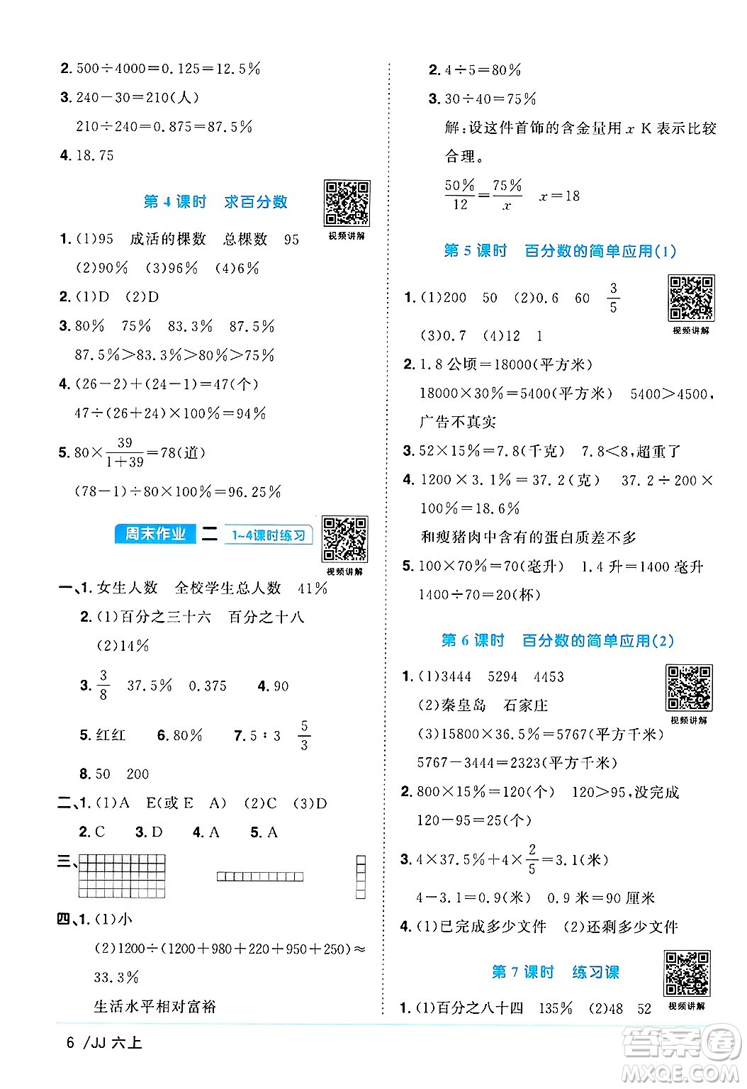 江西教育出版社2024年秋陽光同學(xué)課時優(yōu)化作業(yè)六年級數(shù)學(xué)上冊冀教版答案