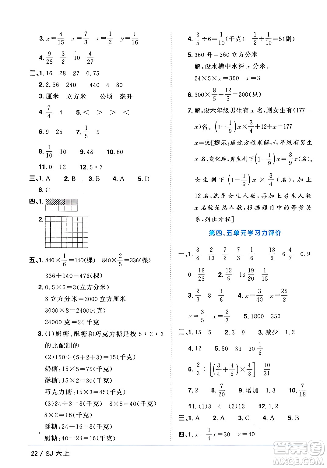 江西教育出版社2024年秋陽光同學(xué)課時(shí)優(yōu)化作業(yè)六年級(jí)數(shù)學(xué)上冊蘇教版答案