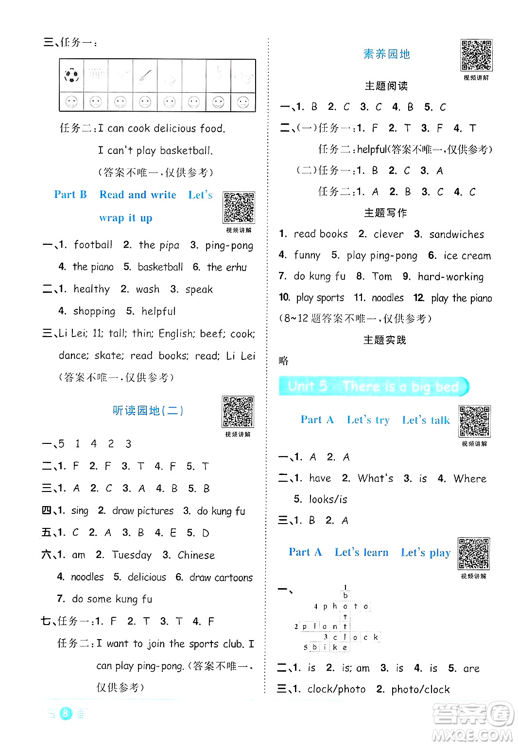 江西教育出版社2024年秋陽(yáng)光同學(xué)課時(shí)優(yōu)化作業(yè)五年級(jí)英語(yǔ)上冊(cè)人教PEP版答案