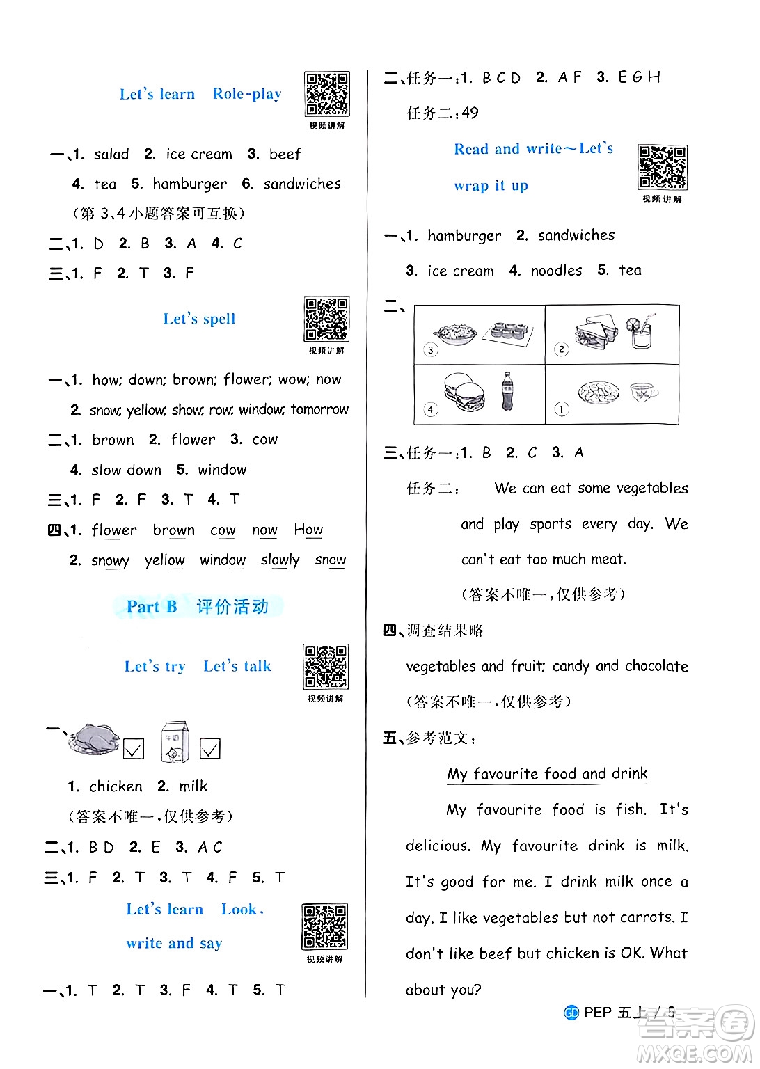 廣東人民出版社2024年秋陽光同學課時優(yōu)化作業(yè)五年級英語上冊人教PEP版廣東專版答案