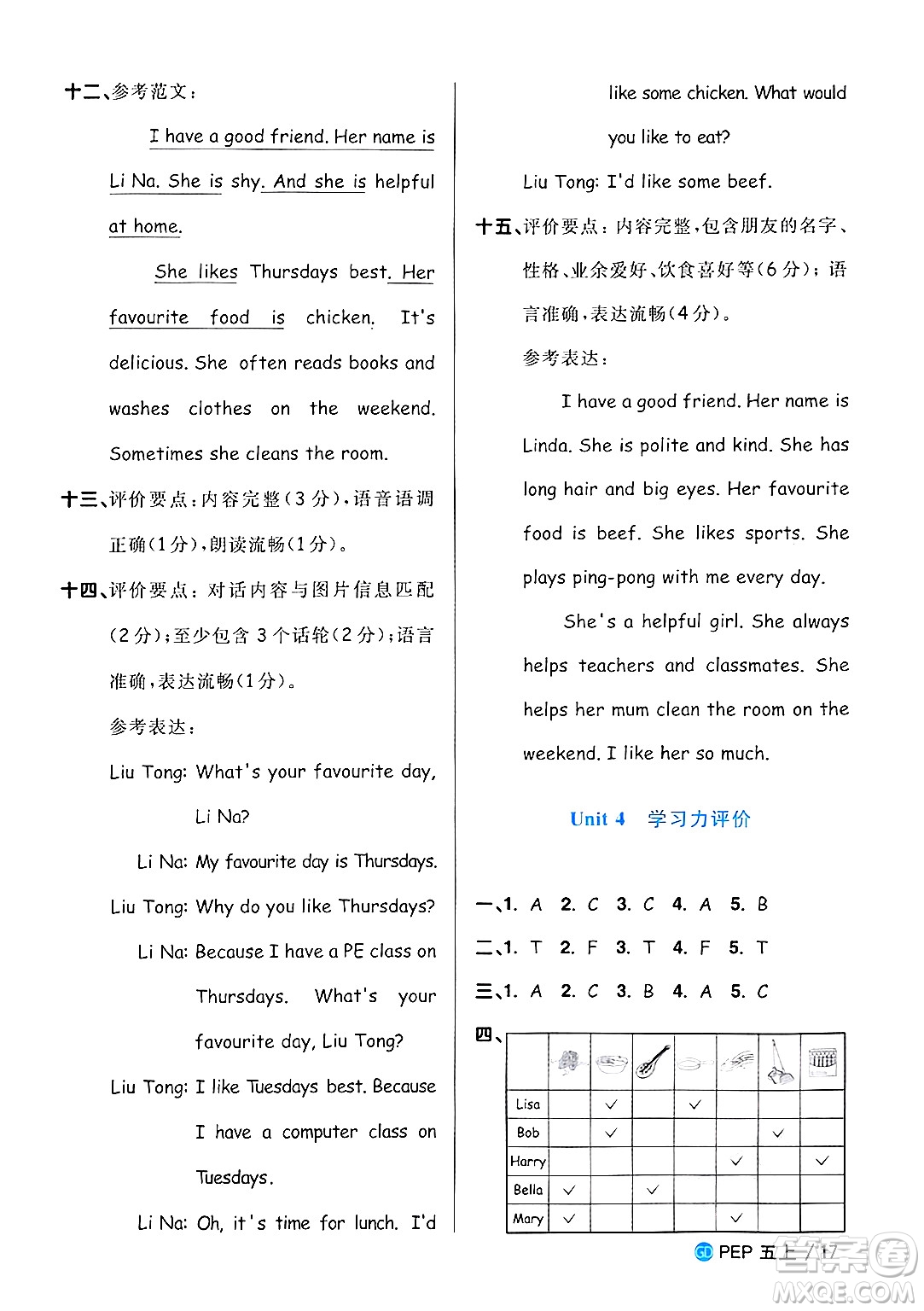 廣東人民出版社2024年秋陽光同學課時優(yōu)化作業(yè)五年級英語上冊人教PEP版廣東專版答案