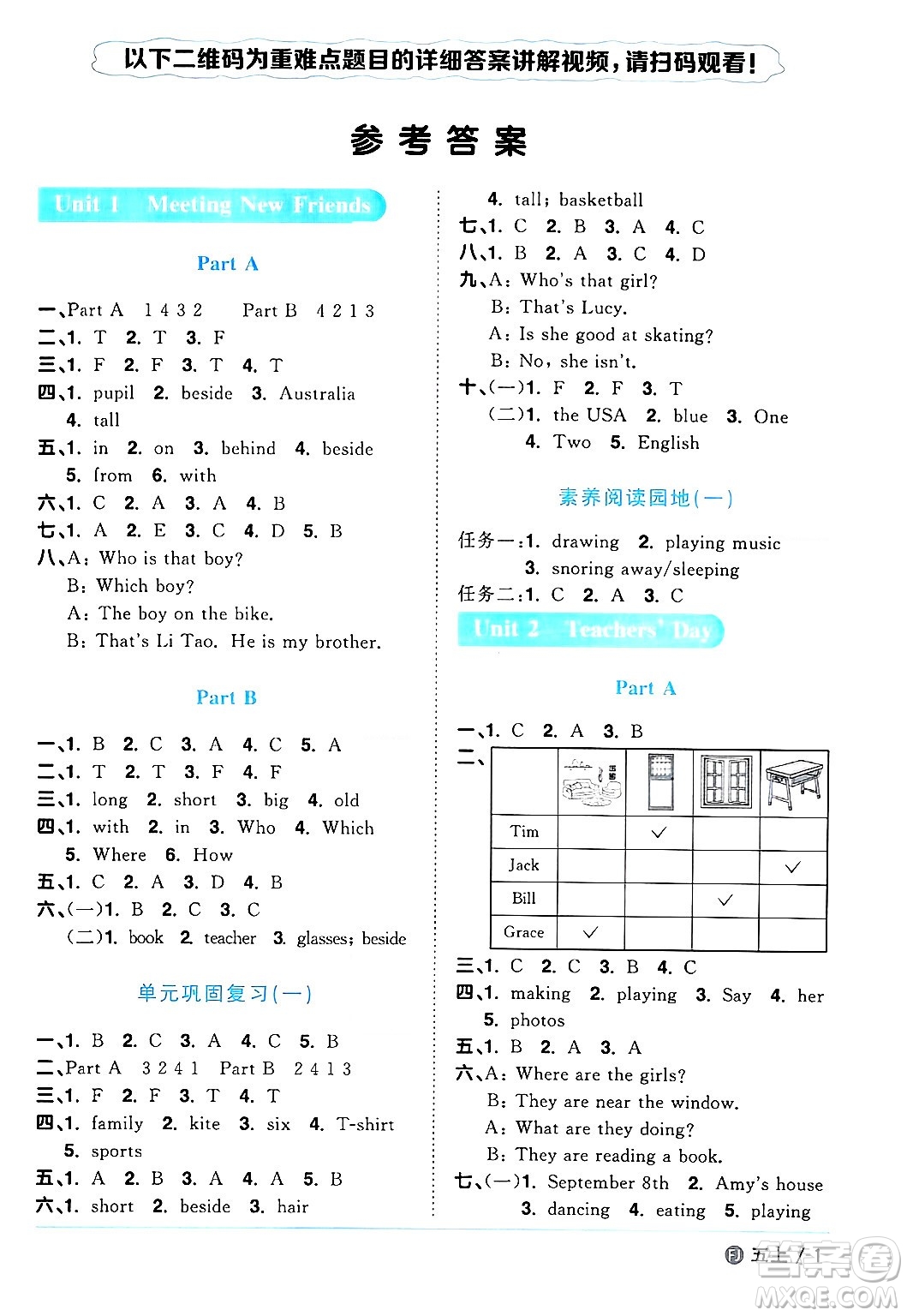 江西教育出版社2024年秋陽光同學(xué)課時(shí)優(yōu)化作業(yè)五年級(jí)英語上冊(cè)閩教版福建專版答案