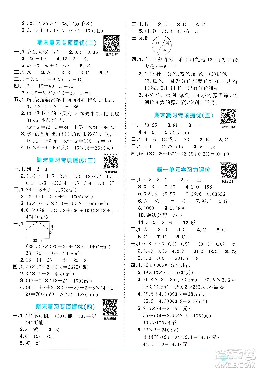 江西教育出版社2024年秋陽光同學(xué)課時(shí)優(yōu)化作業(yè)五年級數(shù)學(xué)上冊人教版答案