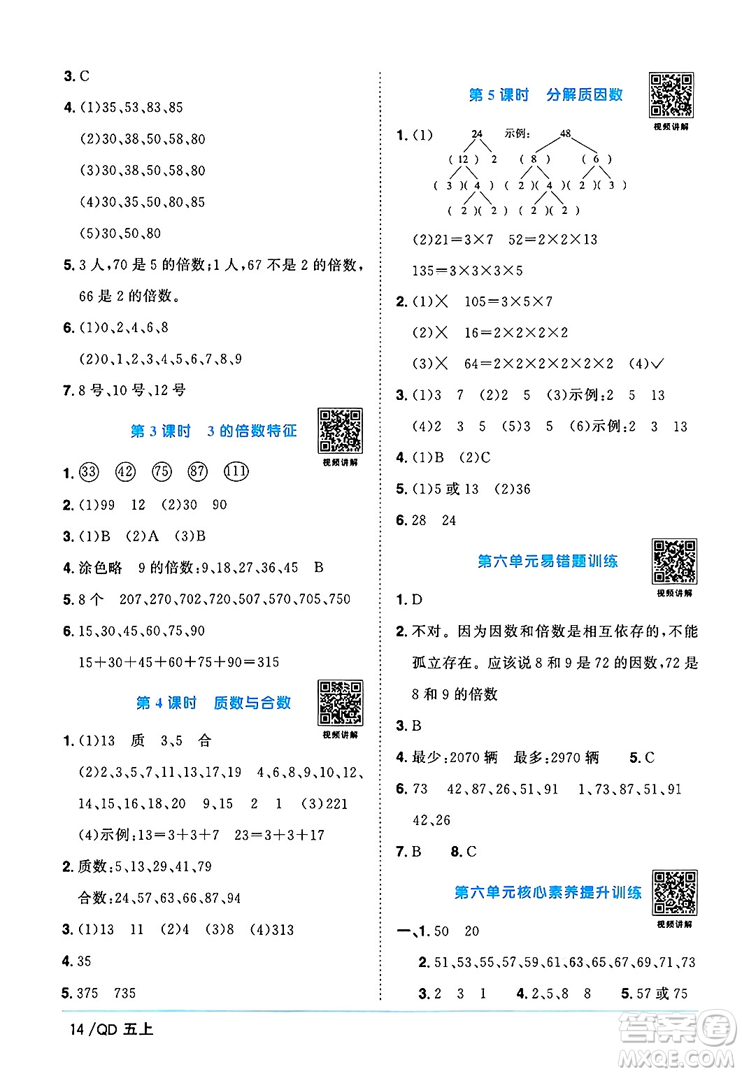 江西教育出版社2024年秋陽光同學(xué)課時(shí)優(yōu)化作業(yè)五年級(jí)數(shù)學(xué)上冊青島版山東專版答案