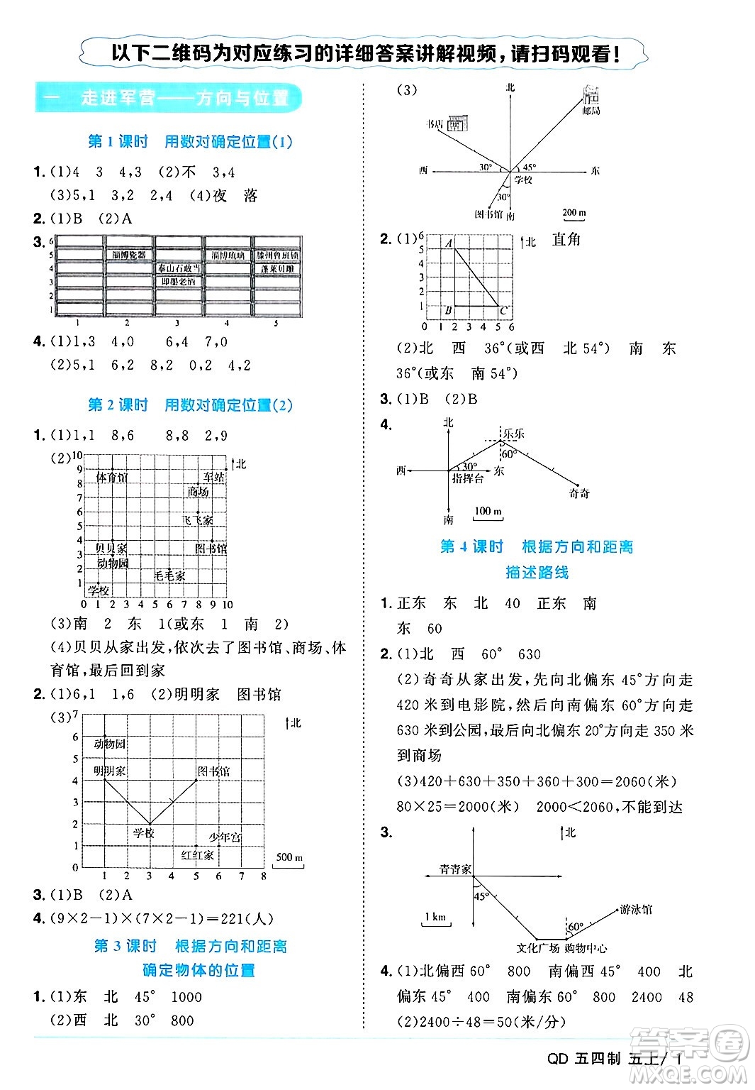 江西教育出版社2024年秋陽光同學(xué)課時(shí)優(yōu)化作業(yè)五年級數(shù)學(xué)上冊青島版山東專版五四制答案