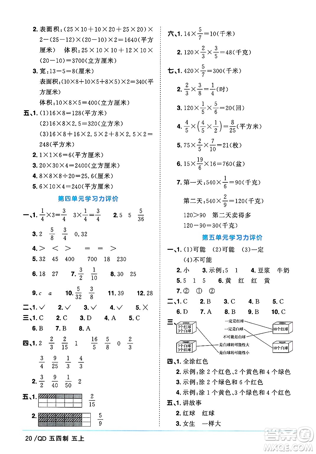 江西教育出版社2024年秋陽光同學(xué)課時(shí)優(yōu)化作業(yè)五年級數(shù)學(xué)上冊青島版山東專版五四制答案