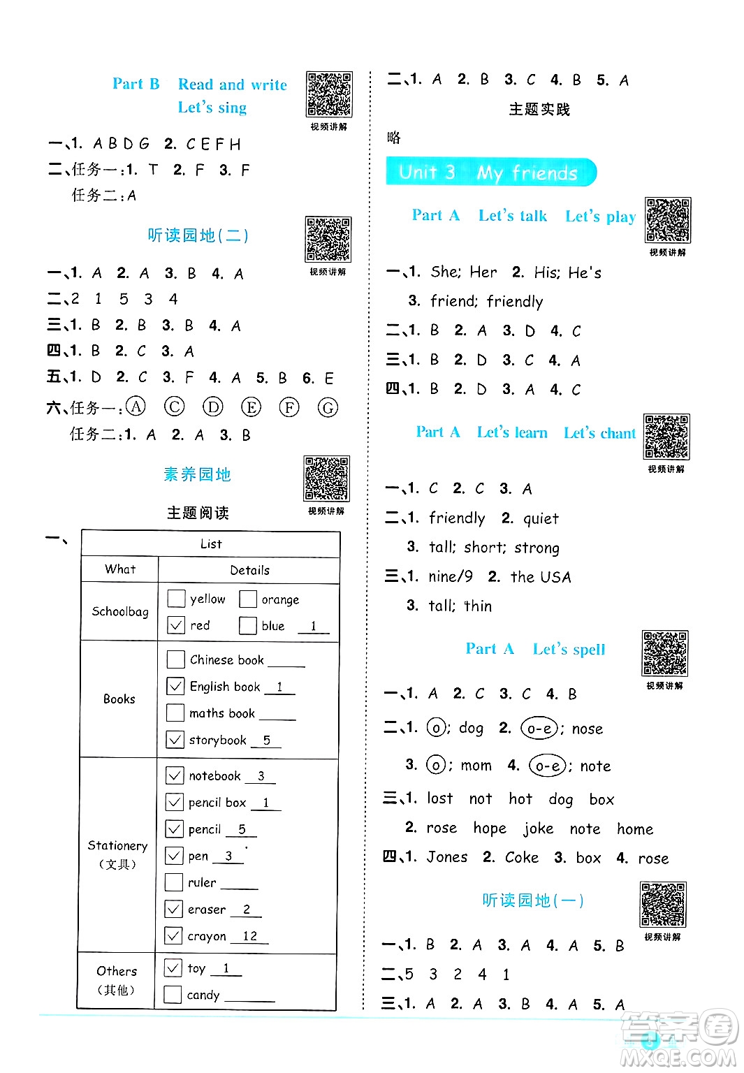 江西教育出版社2024年秋陽光同學(xué)課時優(yōu)化作業(yè)四年級英語上冊人教PEP版答案