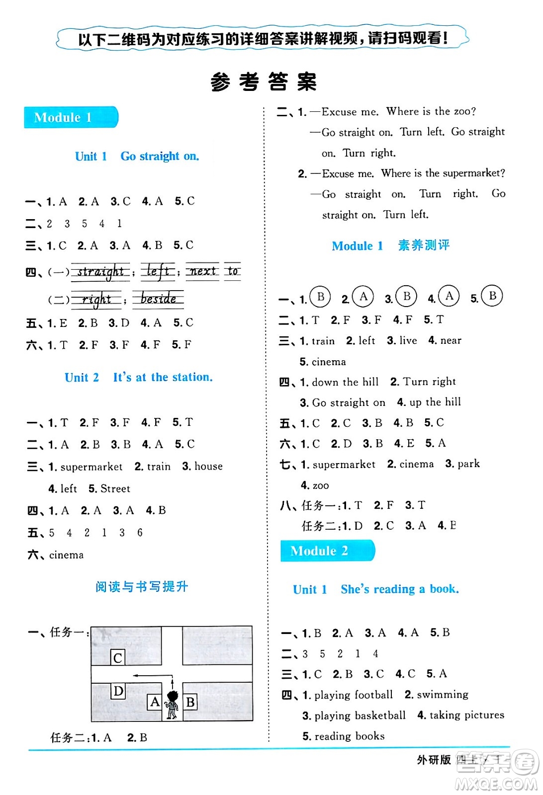 江西教育出版社2024年秋陽光同學(xué)課時優(yōu)化作業(yè)四年級英語上冊外研版三起點答案