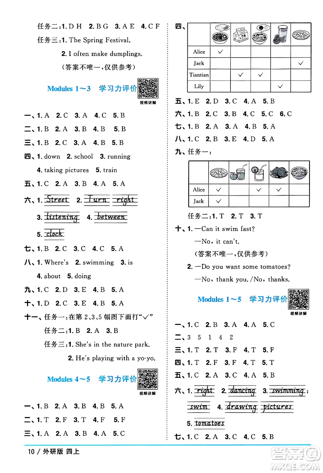 江西教育出版社2024年秋陽光同學(xué)課時優(yōu)化作業(yè)四年級英語上冊外研版三起點答案