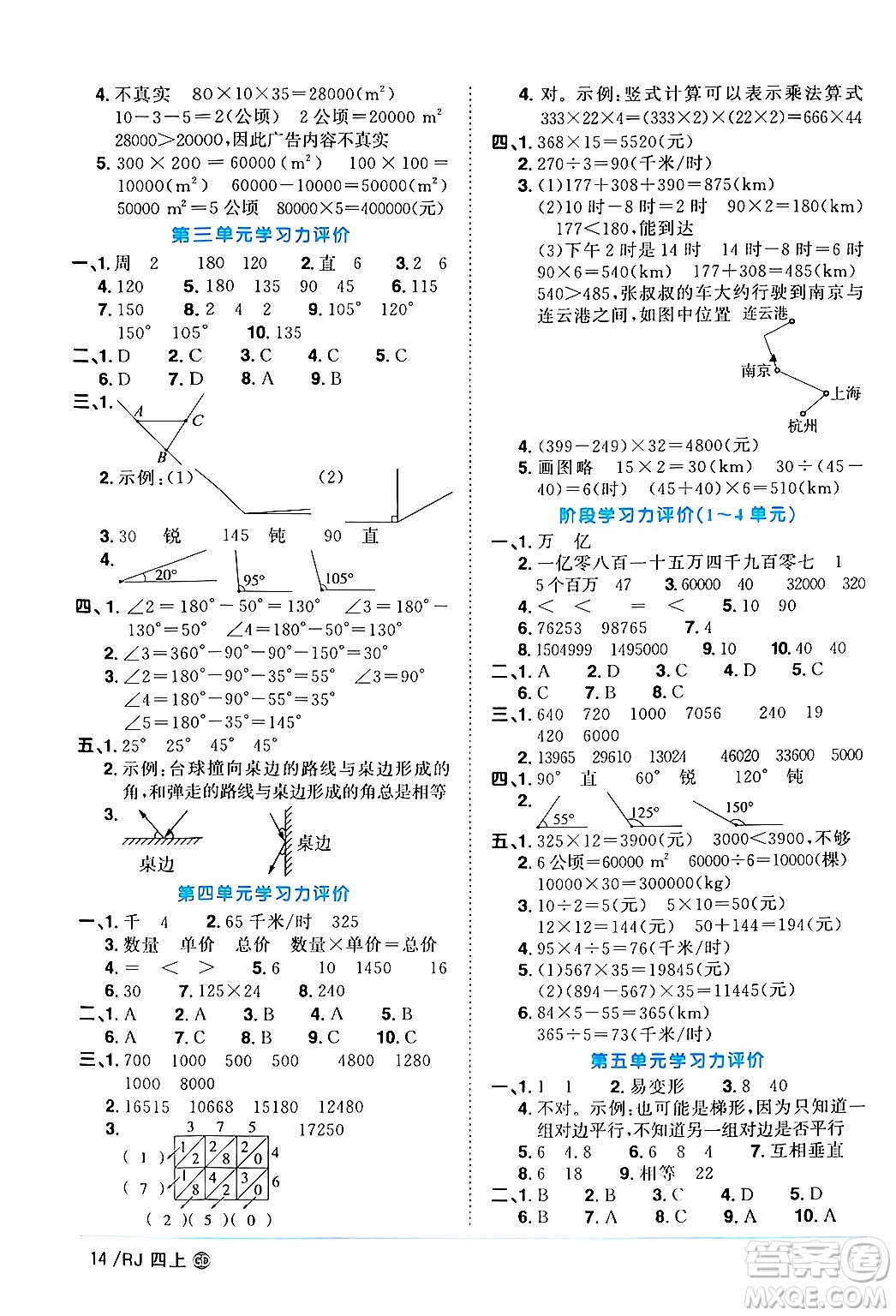 廣東人民出版社2024年秋陽(yáng)光同學(xué)課時(shí)優(yōu)化作業(yè)四年級(jí)數(shù)學(xué)上冊(cè)人教版廣東專版答案