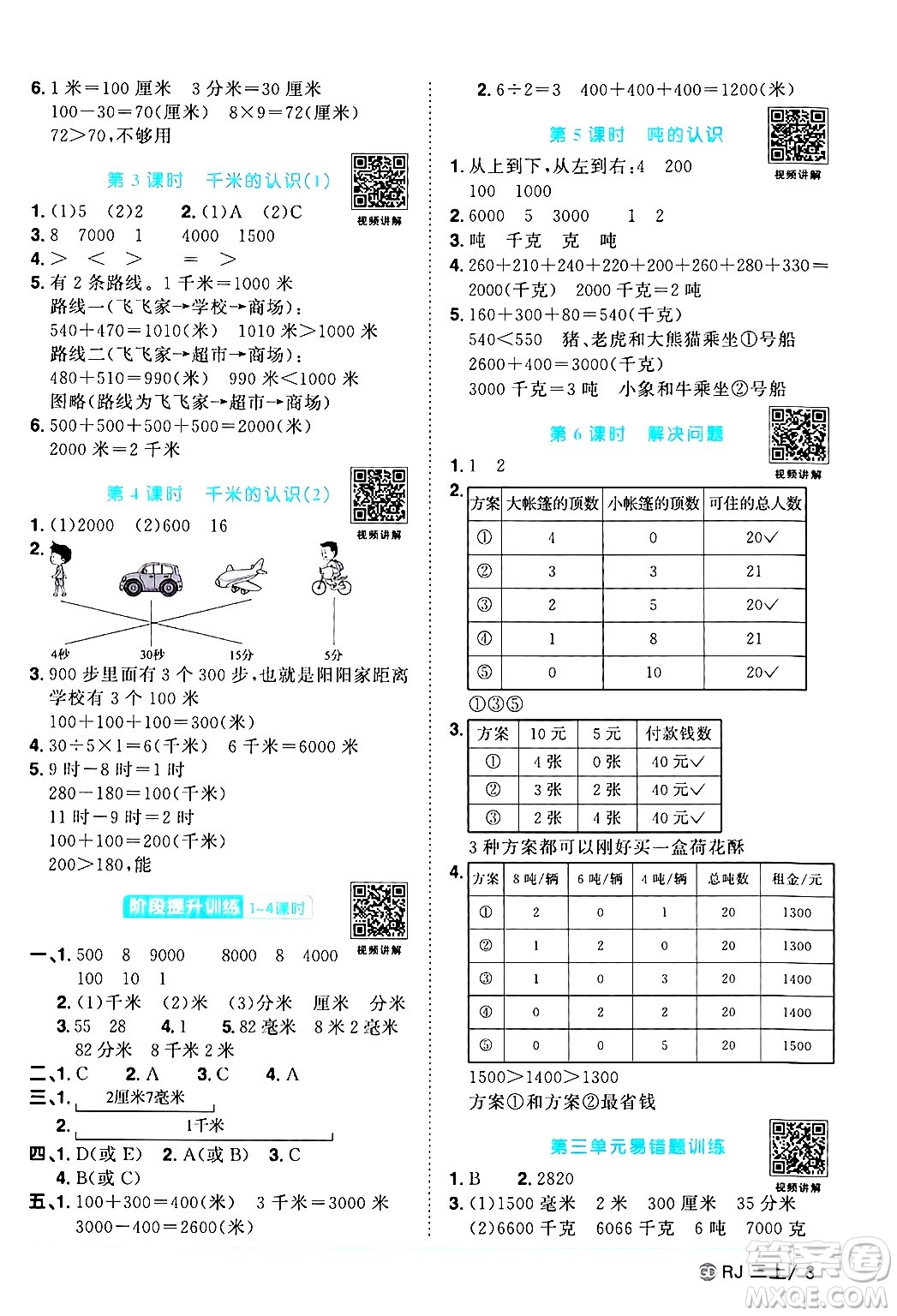 廣東人民出版社2024年秋陽光同學(xué)課時優(yōu)化作業(yè)三年級數(shù)學(xué)上冊人教版廣東專版答案