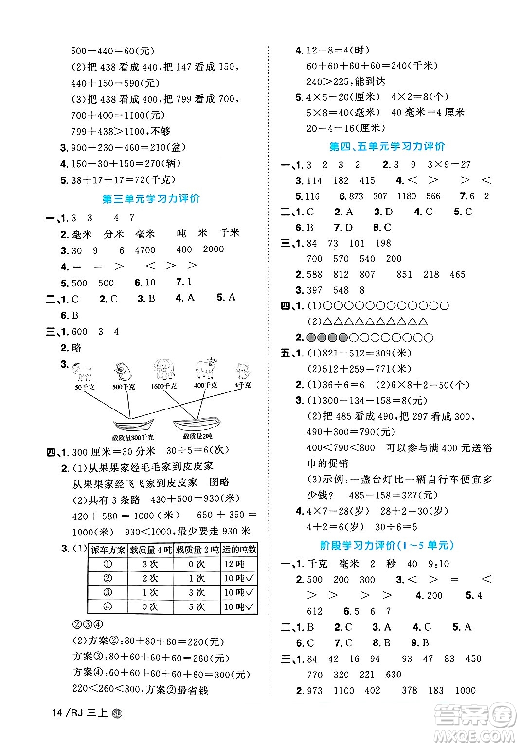 甘肅少年兒童出版社2024年秋陽光同學(xué)課時優(yōu)化作業(yè)三年級數(shù)學(xué)上冊人教版山東專版答案