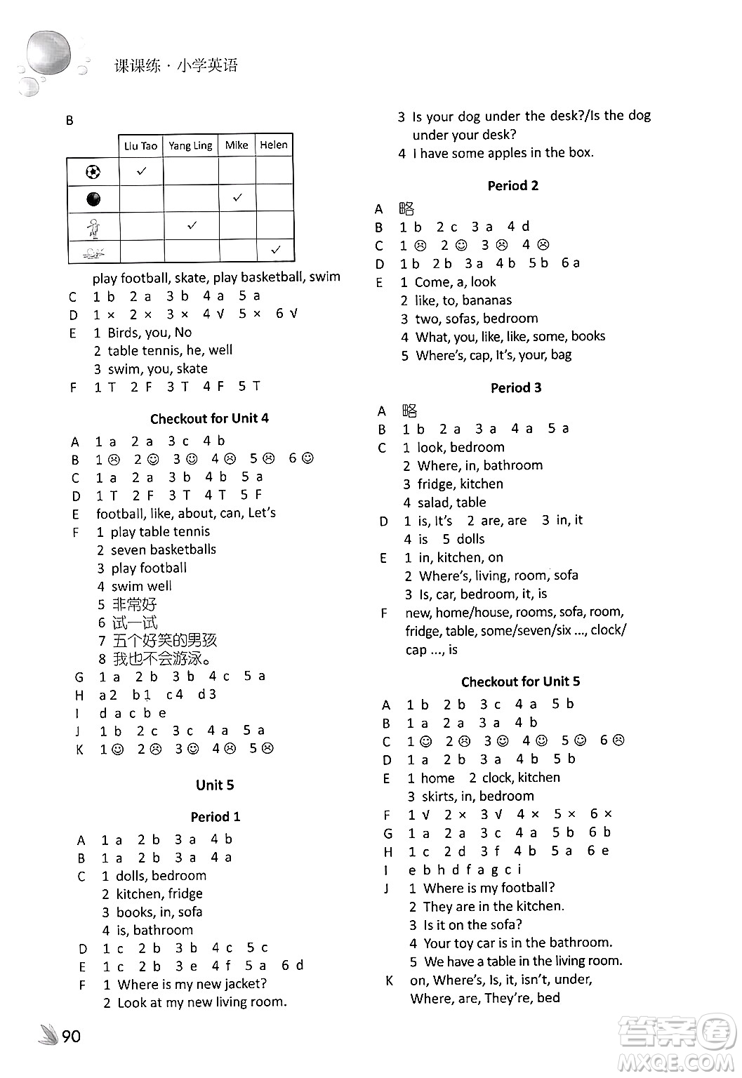 譯林出版社2024年秋課課練小學(xué)英語(yǔ)四年級(jí)英語(yǔ)上冊(cè)通用版答案