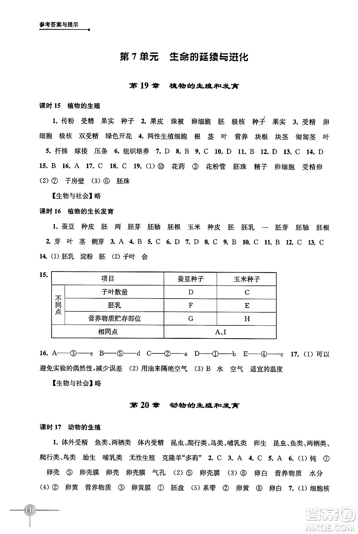 譯林出版社2024年秋初中生物課課練八年級生物上冊蘇科版答案