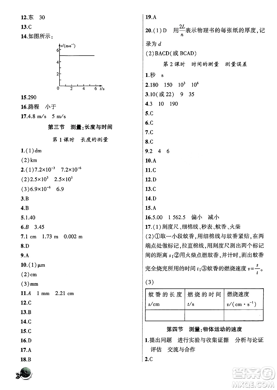 安徽大學(xué)出版社2024年秋創(chuàng)新課堂創(chuàng)新作業(yè)本八年級(jí)物理上冊(cè)滬科版答案