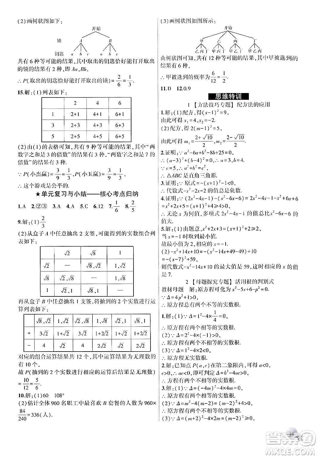 安徽大學(xué)出版社2024年秋創(chuàng)新課堂創(chuàng)新作業(yè)本九年級數(shù)學(xué)上冊人教版答案