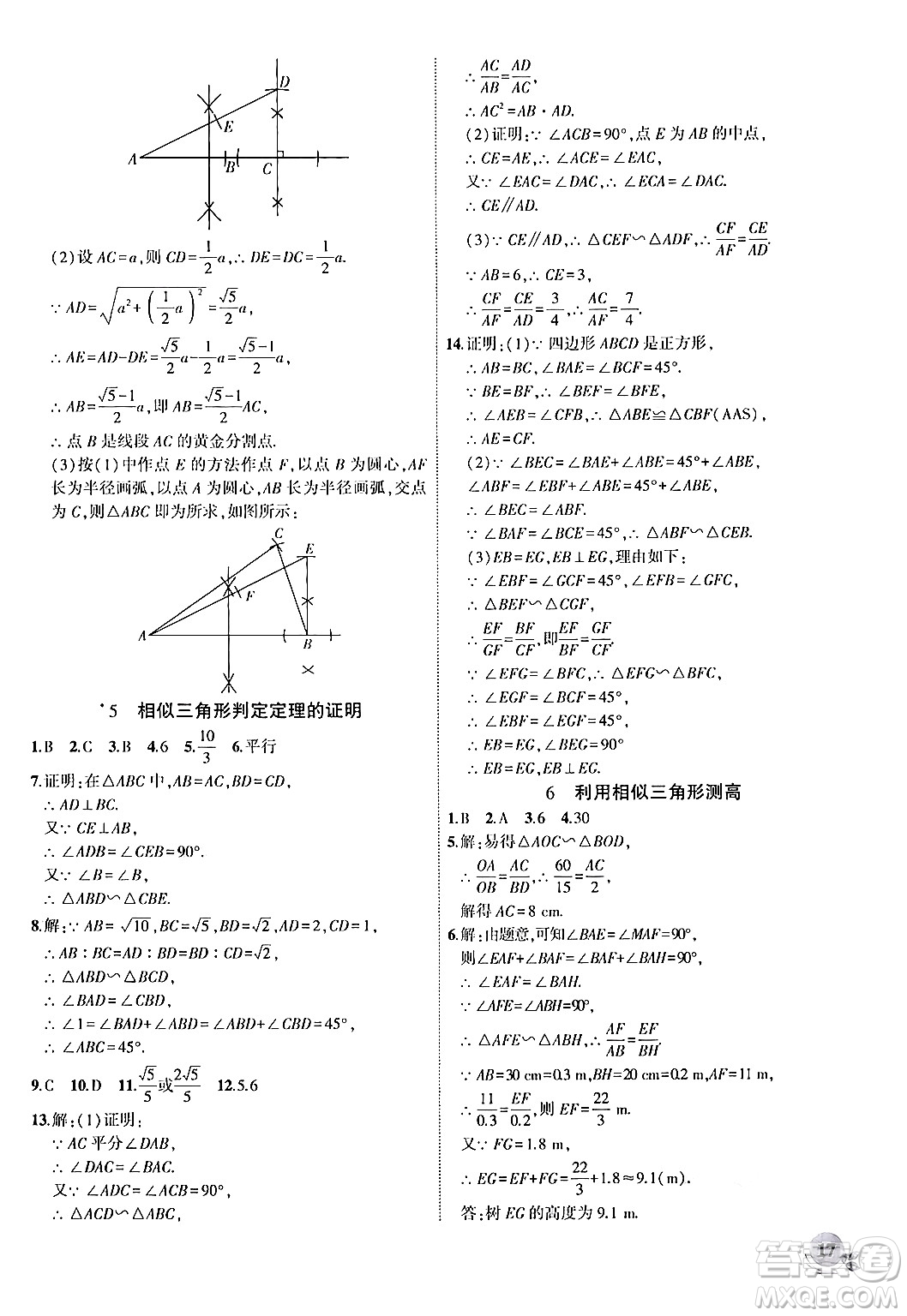 安徽大學出版社2024年秋創(chuàng)新課堂創(chuàng)新作業(yè)本九年級數(shù)學上冊北師大版答案