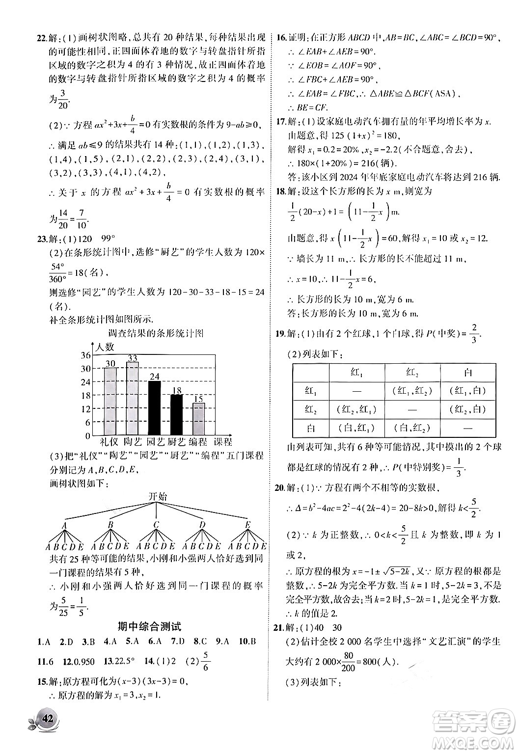 安徽大學出版社2024年秋創(chuàng)新課堂創(chuàng)新作業(yè)本九年級數(shù)學上冊北師大版答案