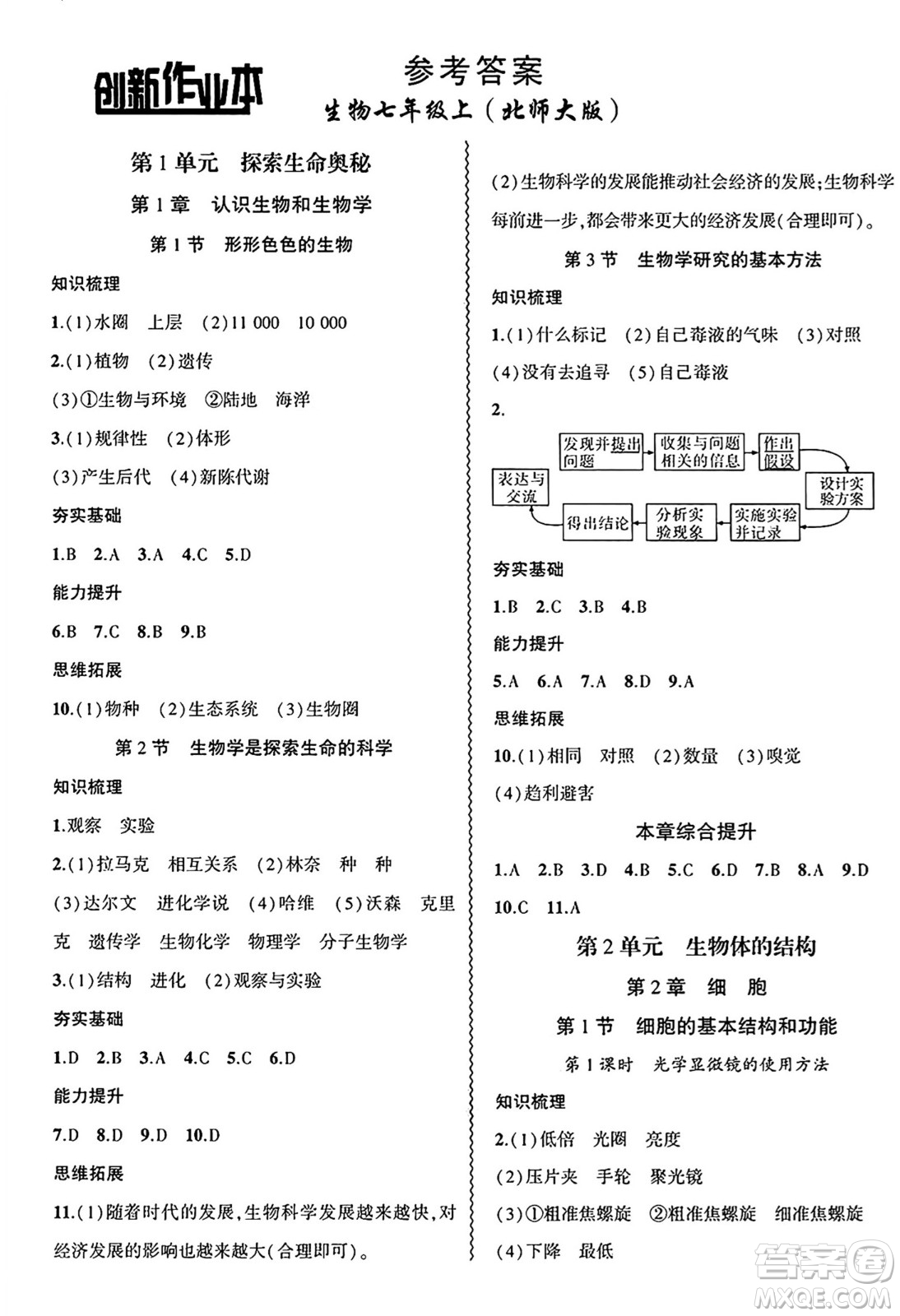 安徽大學(xué)出版社2024年秋創(chuàng)新課堂創(chuàng)新作業(yè)本七年級(jí)生物上冊(cè)北師大版答案