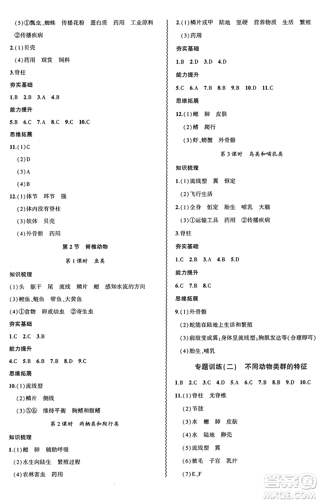 安徽大學(xué)出版社2024年秋創(chuàng)新課堂創(chuàng)新作業(yè)本七年級生物上冊蘇教版答案