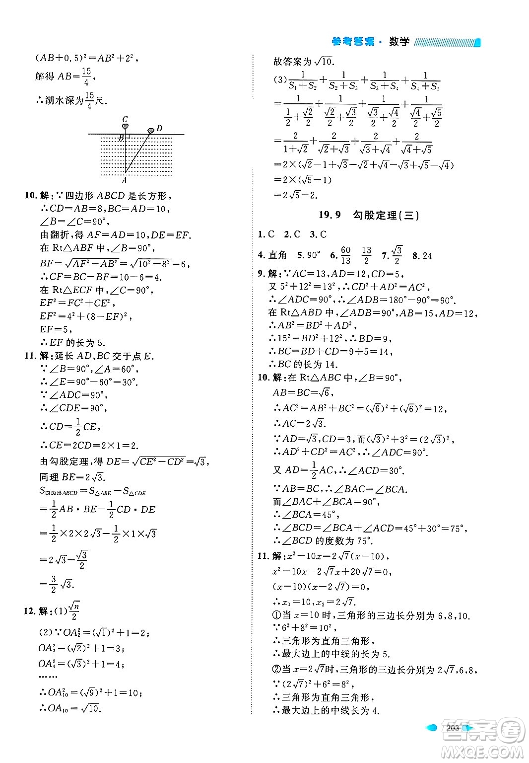 天津人民出版社2024年秋上海作業(yè)八年級(jí)數(shù)學(xué)上冊上海專版答案