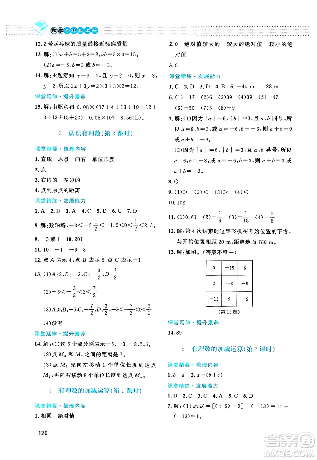 北京師范大學出版社2024年秋課堂精練七年級數學上冊北師大版答案