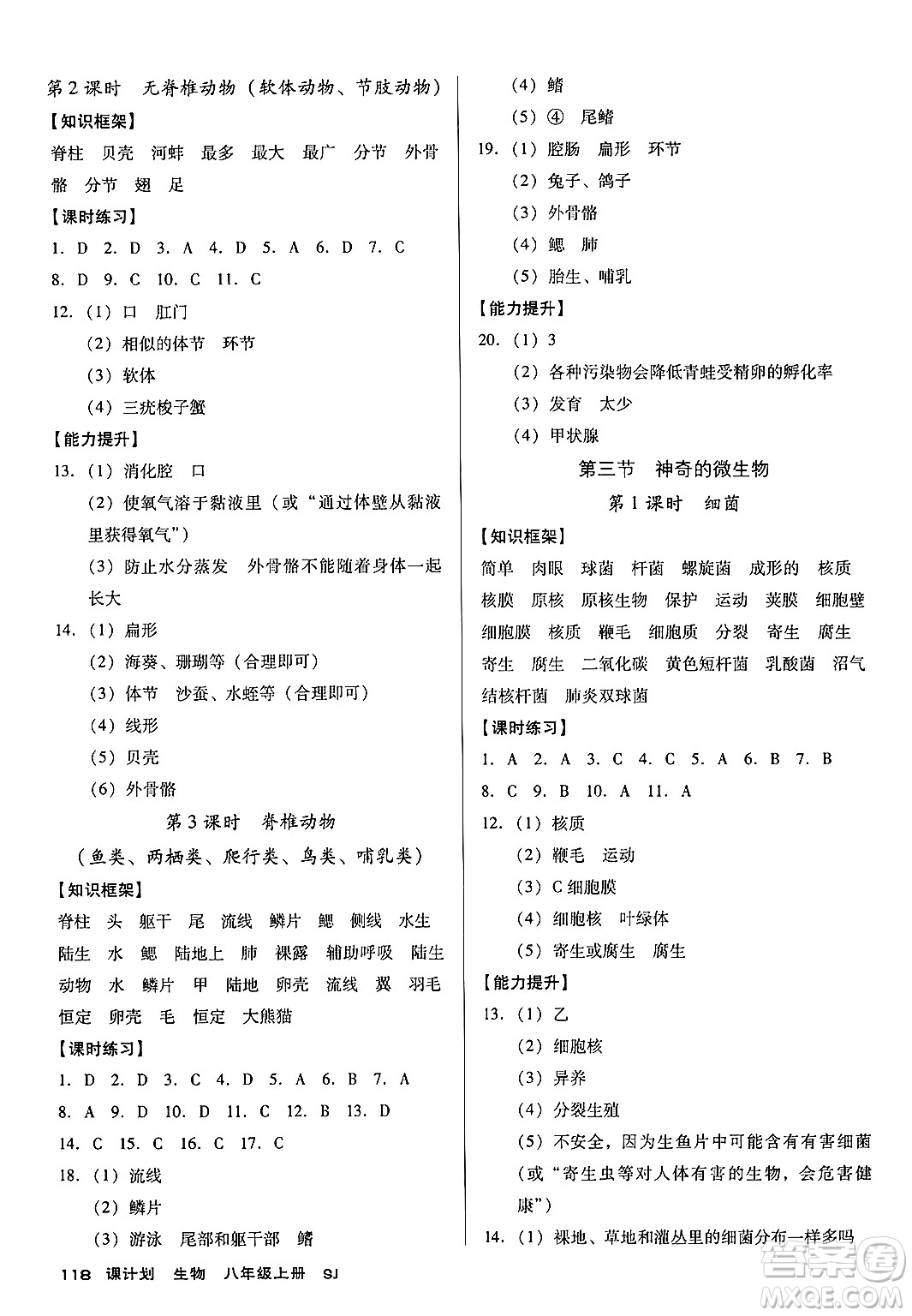 廣東經濟出版社2024年秋全優(yōu)點練課計劃八年級生物上冊蘇教版答案