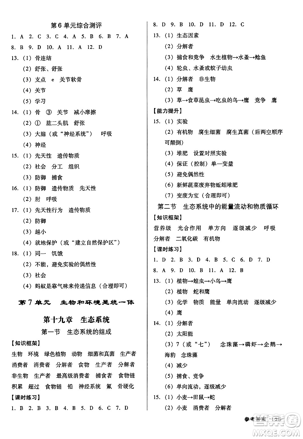 廣東經濟出版社2024年秋全優(yōu)點練課計劃八年級生物上冊蘇教版答案