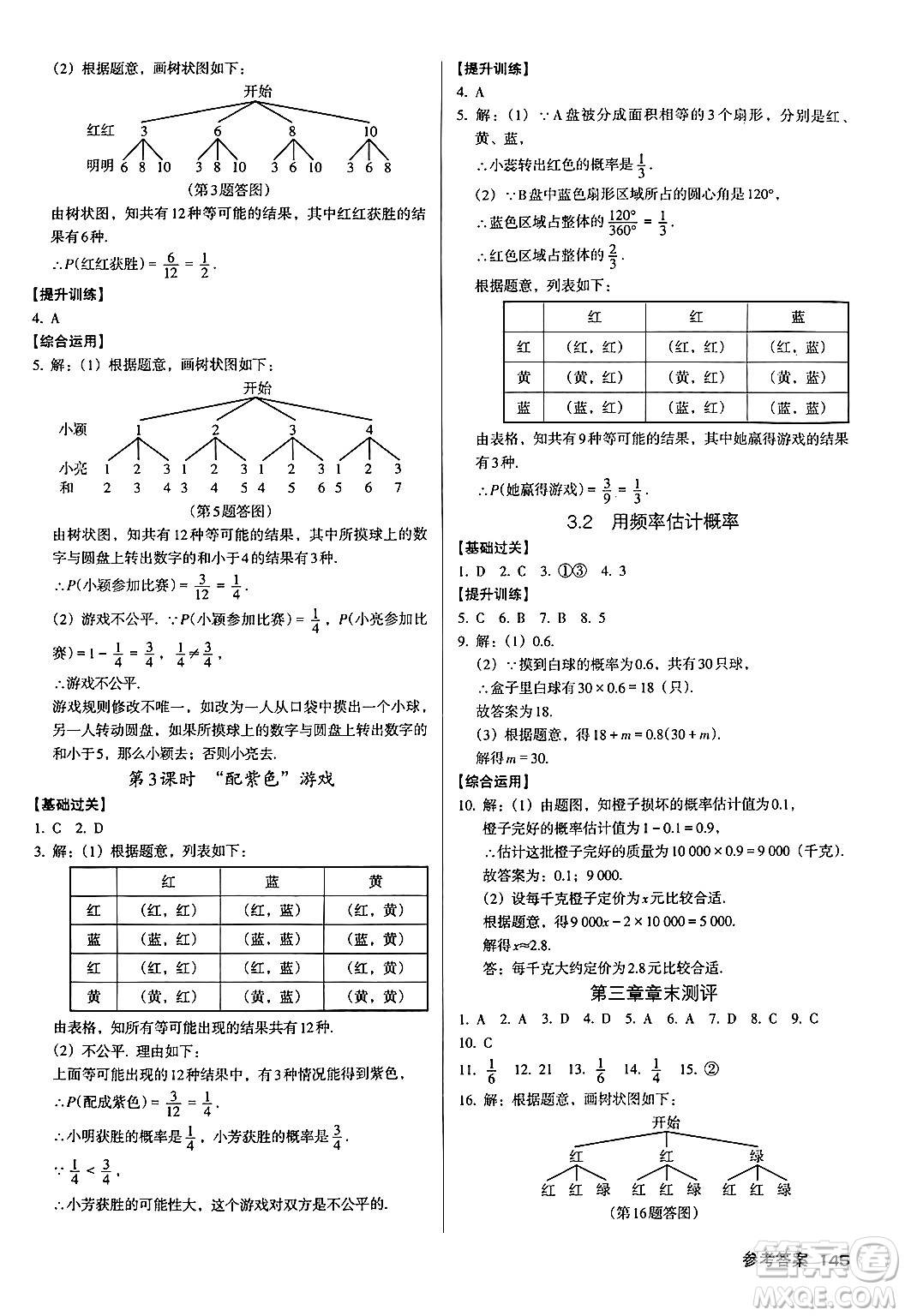 廣東經(jīng)濟出版社2024年秋全優(yōu)點練課計劃九年級數(shù)學(xué)上冊北師大版答案