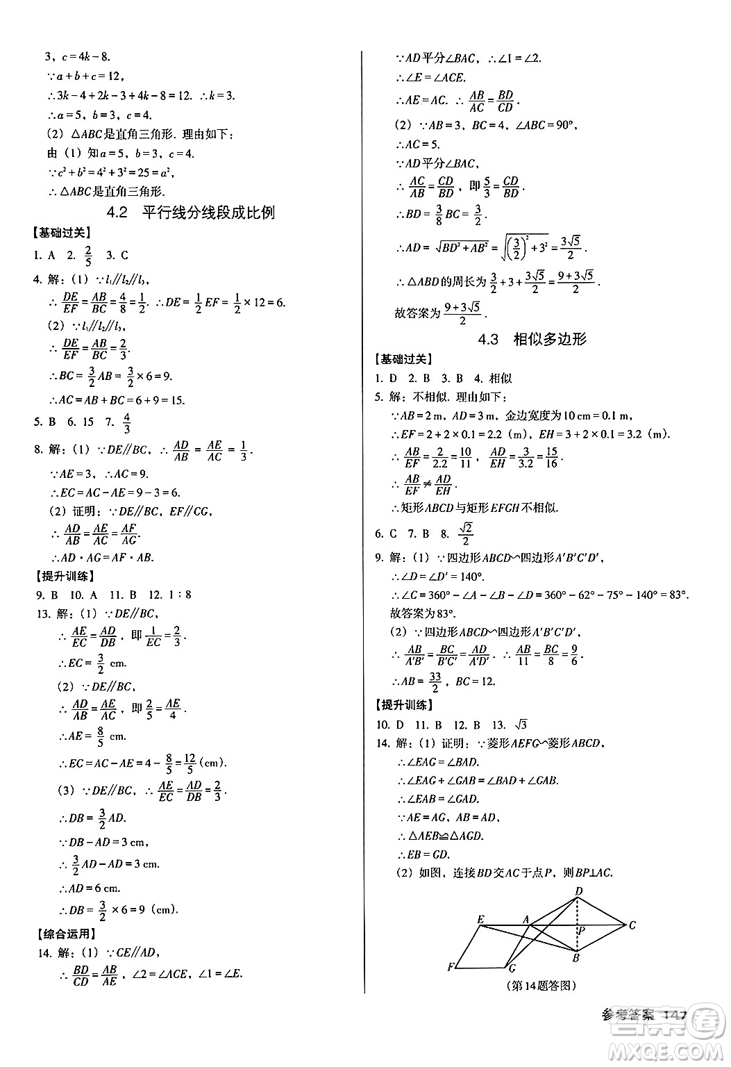 廣東經(jīng)濟出版社2024年秋全優(yōu)點練課計劃九年級數(shù)學(xué)上冊北師大版答案