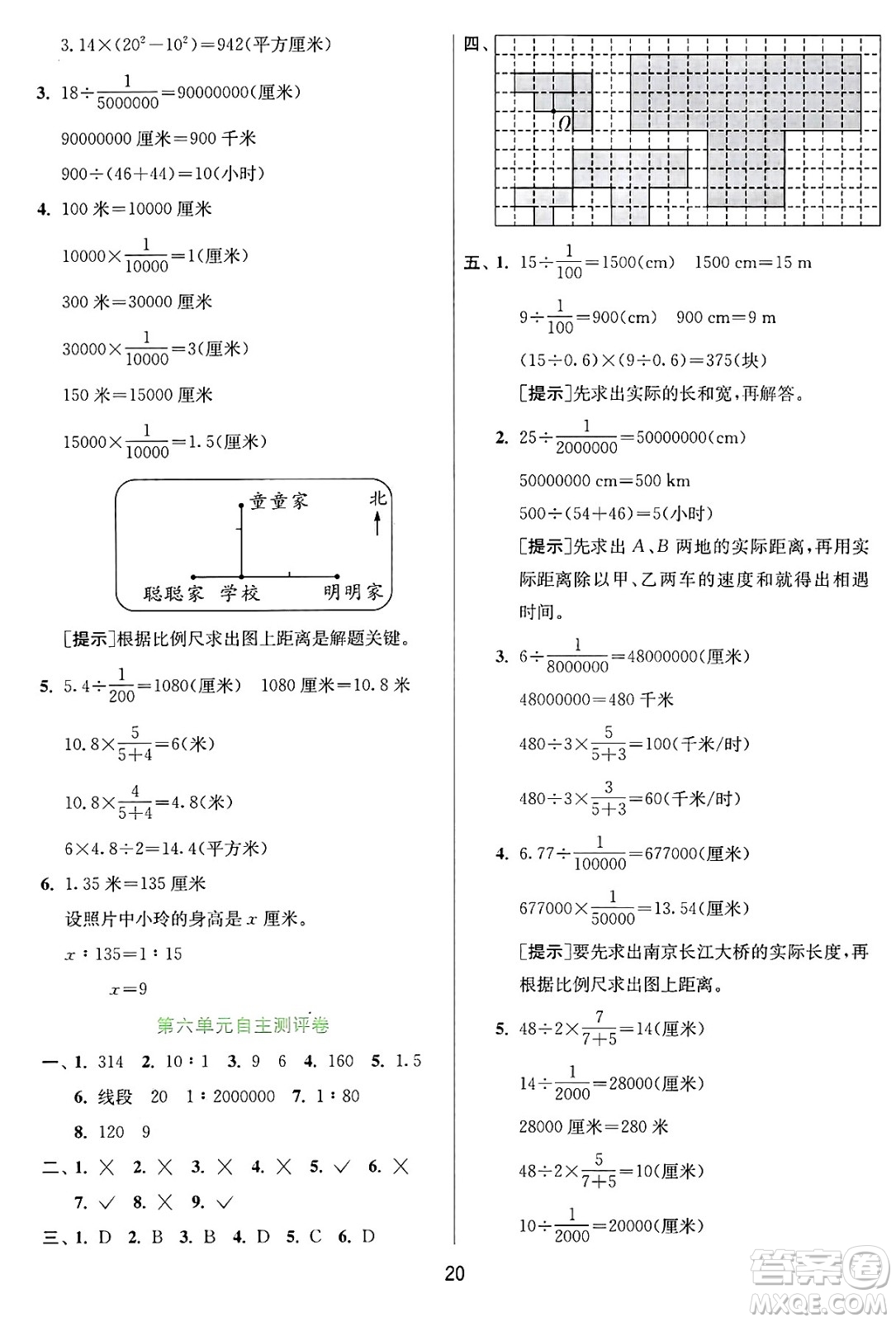 江蘇人民出版社2024年秋春雨教育實驗班提優(yōu)訓練六年級數學上冊冀教版河北專版答案