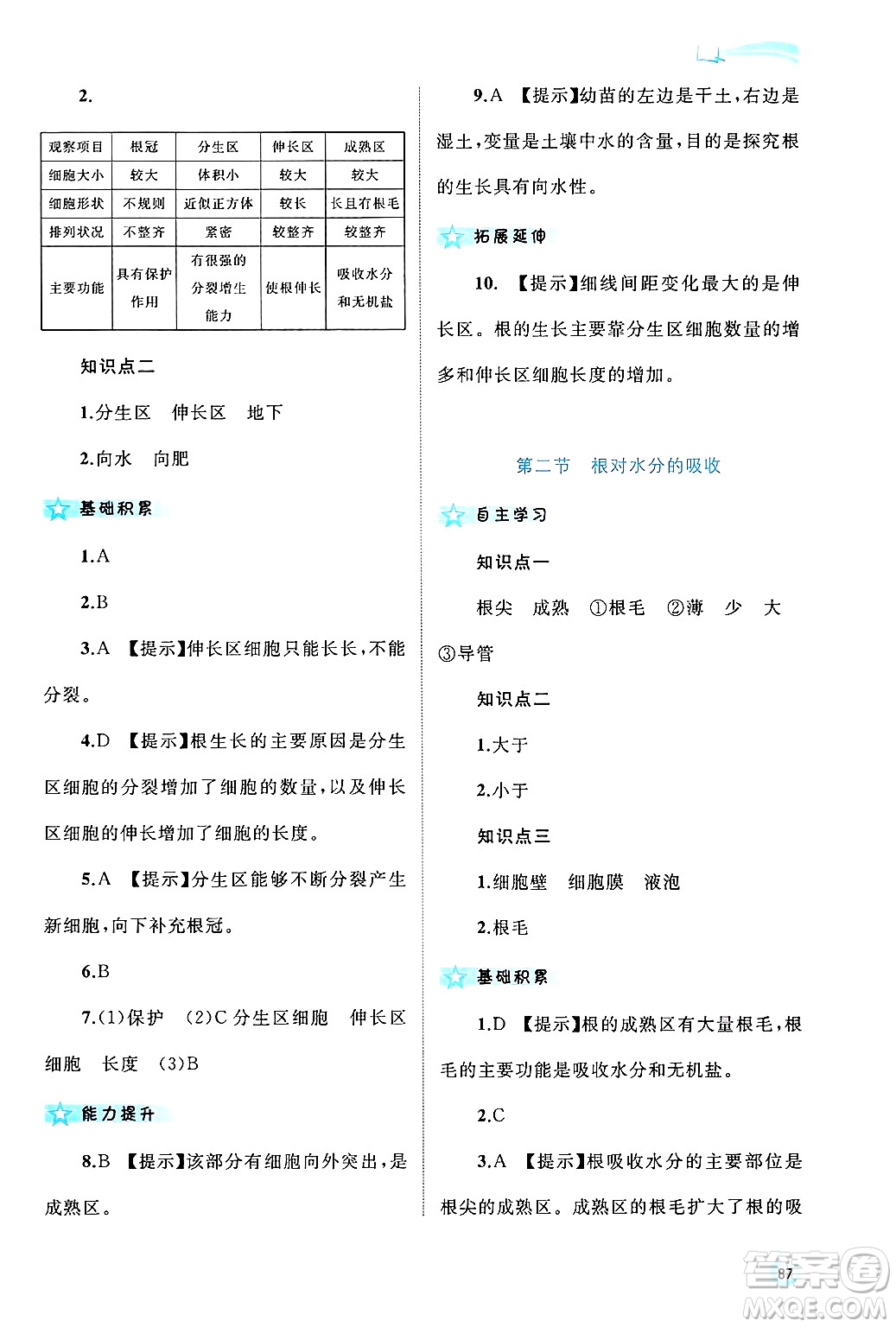 廣西師范大學(xué)出版社2024年秋新課程學(xué)習(xí)與測評同步學(xué)習(xí)八年級生物上冊冀少版答案