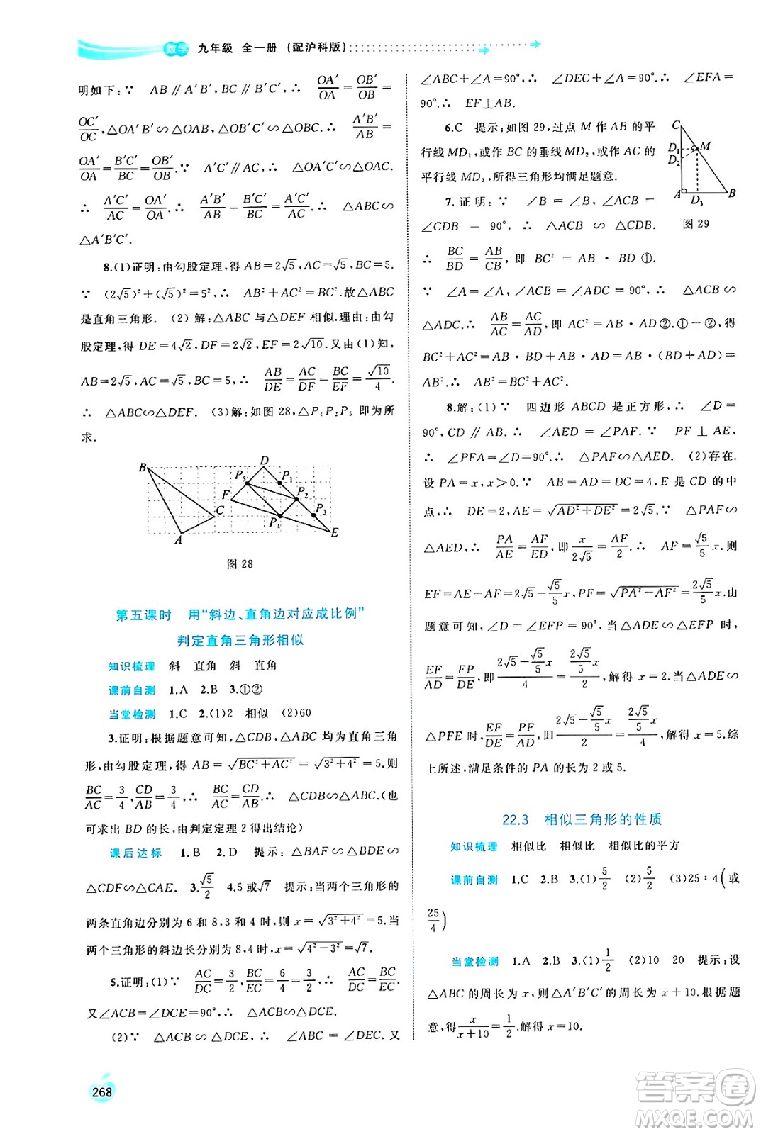 廣西師范大學(xué)出版社2025年春新課程學(xué)習(xí)與測評同步學(xué)習(xí)九年級數(shù)學(xué)全一冊滬科版答案