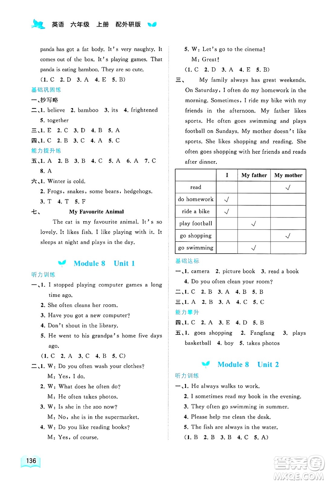 廣西師范大學(xué)出版社2024年秋新課程學(xué)習(xí)與測評同步學(xué)習(xí)六年級英語上冊外研版答案