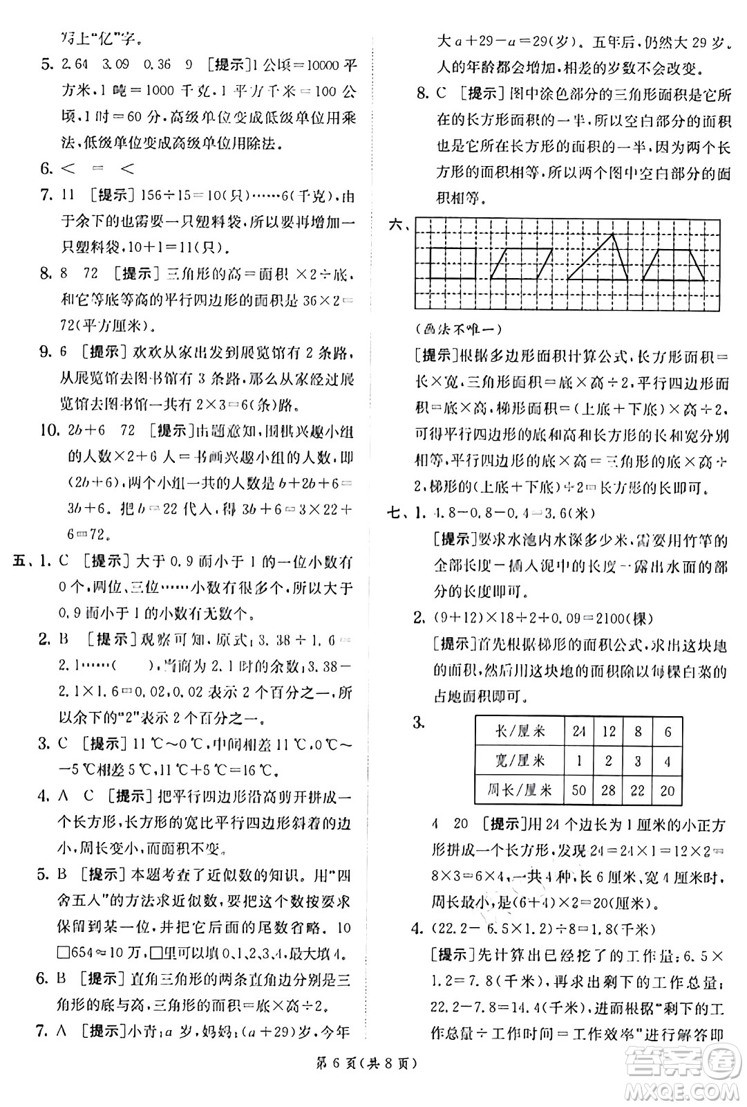 江蘇人民出版社2024年秋春雨教育實(shí)驗(yàn)班提優(yōu)訓(xùn)練五年級(jí)數(shù)學(xué)上冊(cè)蘇教版江蘇專版答案