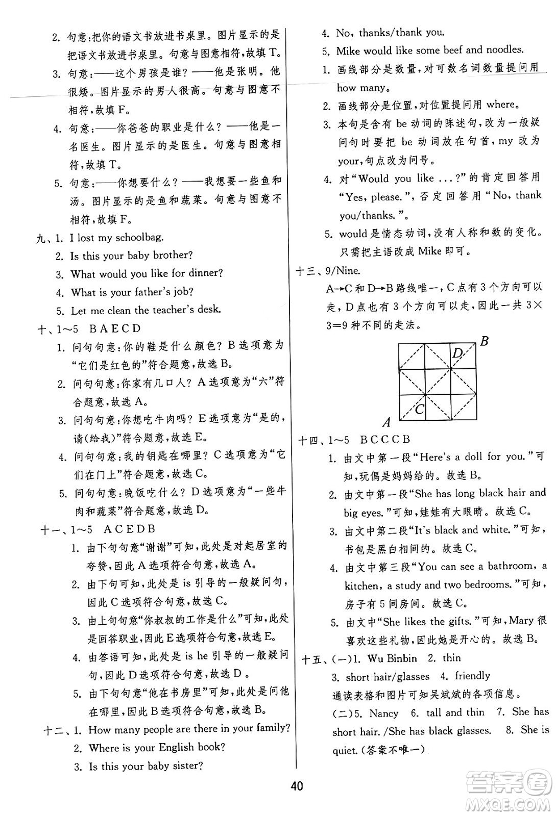 江蘇人民出版社2024年秋春雨教育實驗班提優(yōu)訓(xùn)練四年級英語上冊人教PEP版答案