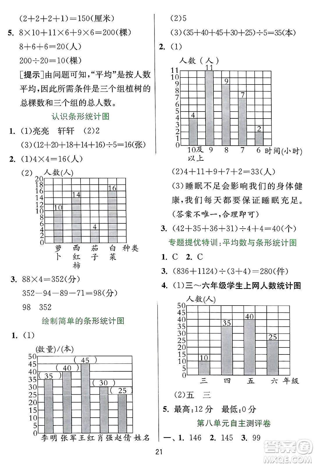 江蘇人民出版社2024年秋春雨教育實驗班提優(yōu)訓練四年級數(shù)學上冊冀教版河北專版答案