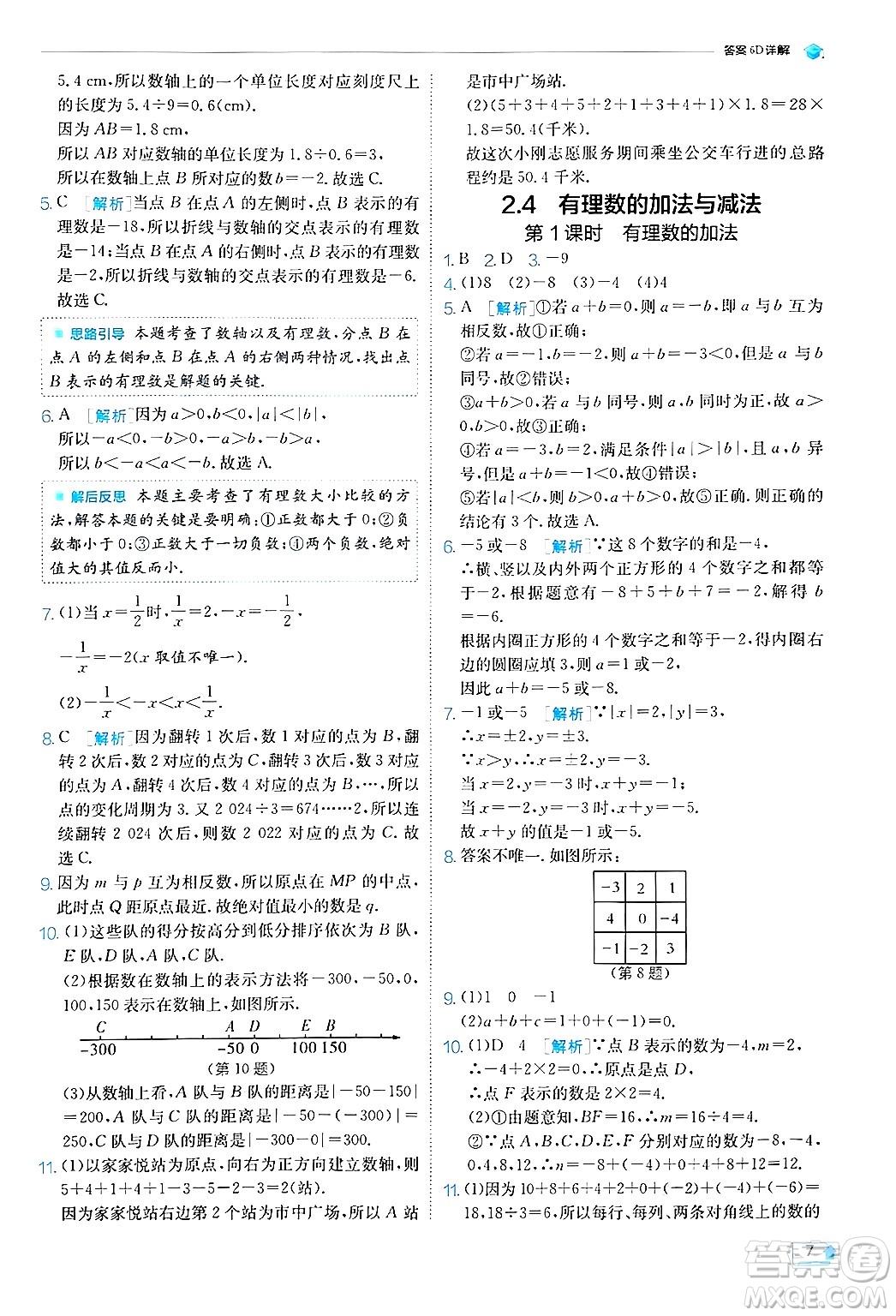 江蘇人民出版社2024年秋春雨教育實驗班提優(yōu)訓練七年級數(shù)學上冊蘇科版答案