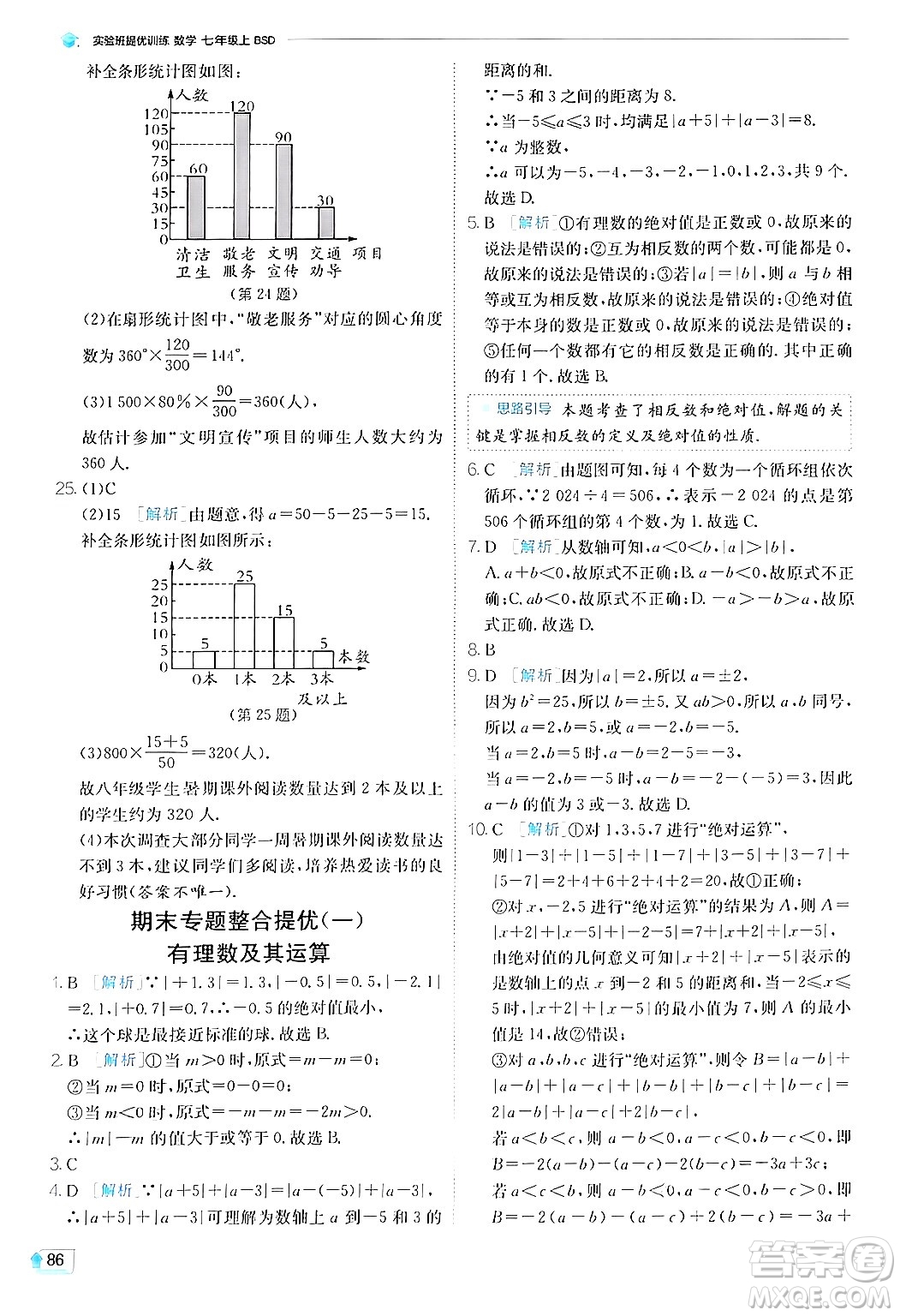 江蘇人民出版社2024年秋春雨教育實驗班提優(yōu)訓(xùn)練七年級數(shù)學(xué)上冊北師大版答案