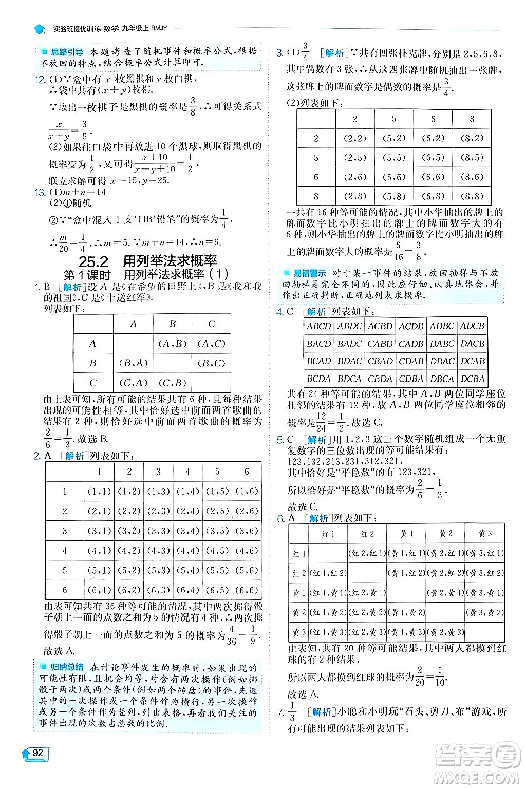 江蘇人民出版社2024年秋春雨教育實(shí)驗(yàn)班提優(yōu)訓(xùn)練九年級數(shù)學(xué)上冊人教版答案