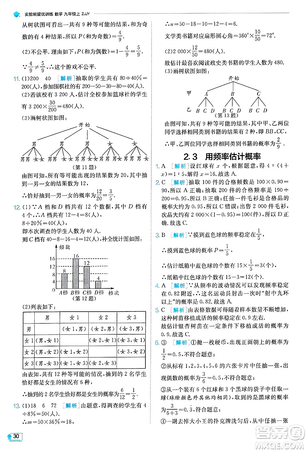 江蘇人民出版社2024年秋春雨教育實(shí)驗(yàn)班提優(yōu)訓(xùn)練九年級數(shù)學(xué)上冊浙教版答案