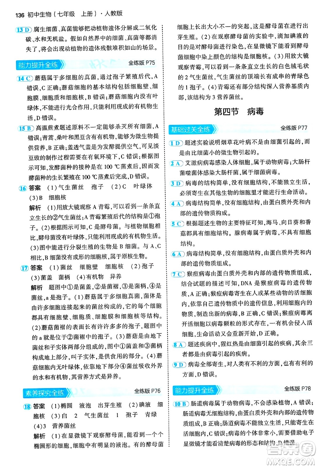 四川大學(xué)出版社2024年秋初中同步5年中考3年模擬七年級(jí)生物上冊(cè)人教版答案