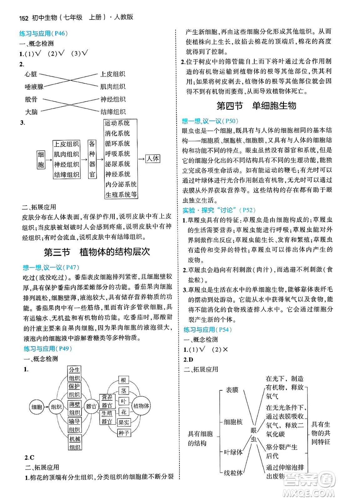 四川大學(xué)出版社2024年秋初中同步5年中考3年模擬七年級(jí)生物上冊(cè)人教版答案