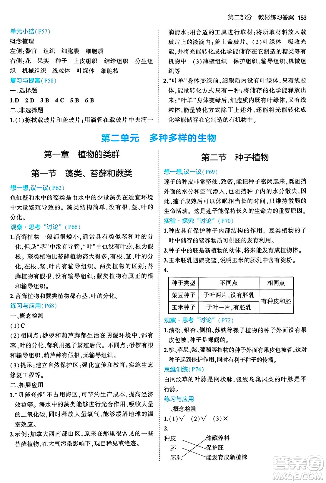 四川大學(xué)出版社2024年秋初中同步5年中考3年模擬七年級(jí)生物上冊(cè)人教版答案