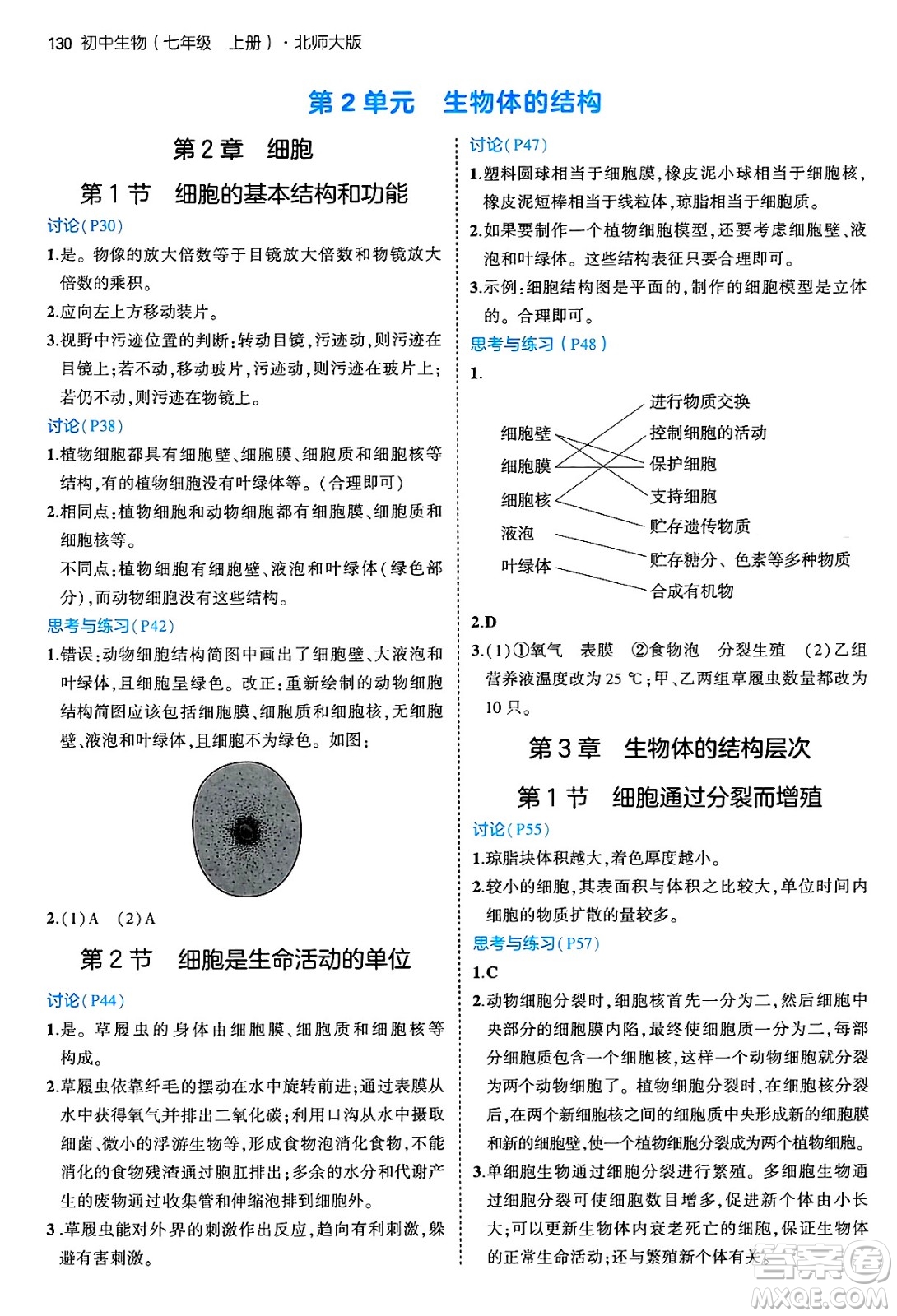 四川大學(xué)出版社2024年秋初中同步5年中考3年模擬七年級生物上冊北師大版答案